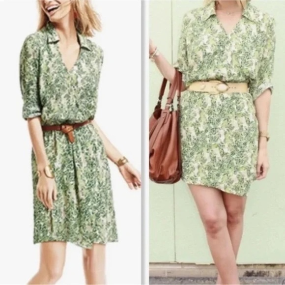 EUC Cabi Green Floral Leaf Faux Wrap Print Dress XS Style 208 - Picture 1 of 8